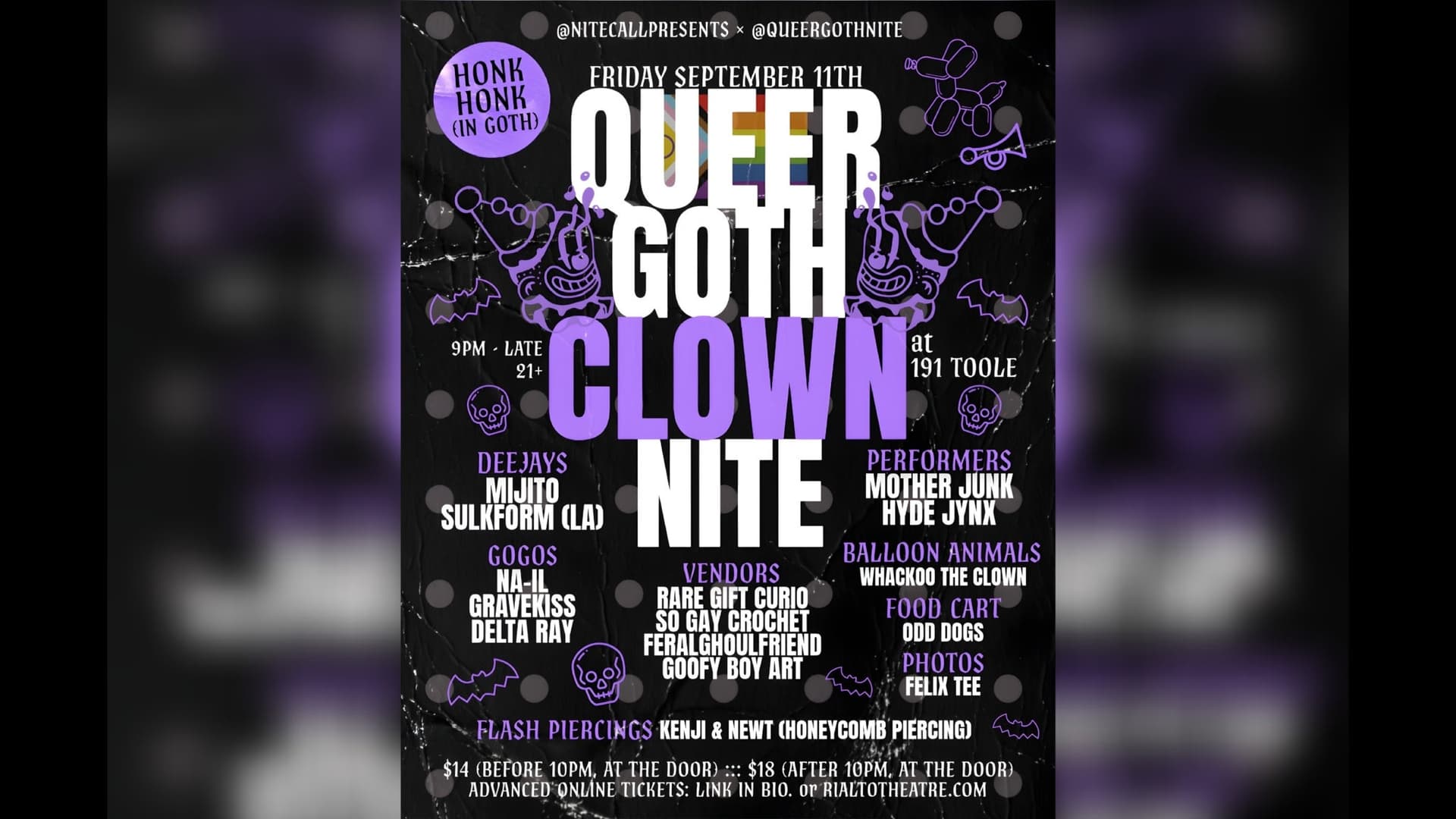 Queer Goth 'Clown' Nite @ 191 Toole at 191 Toole
